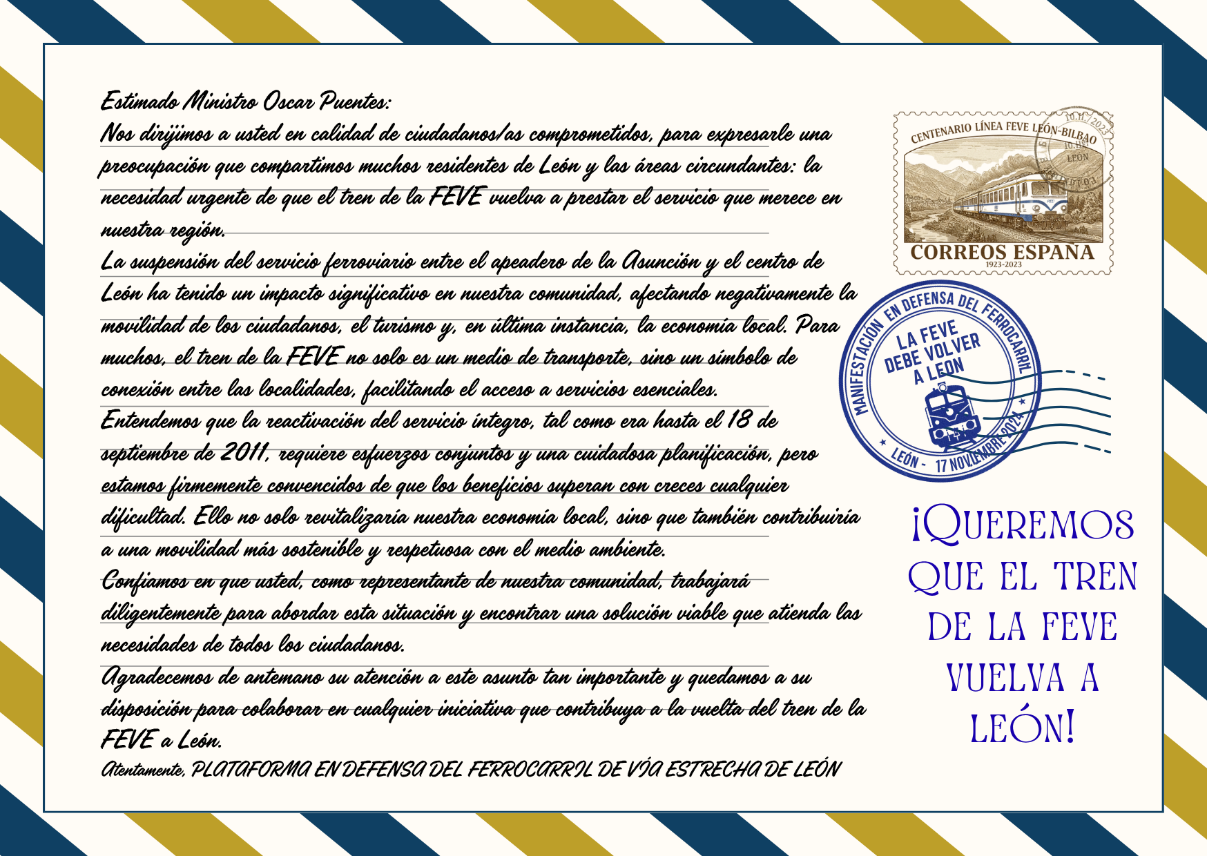 En Defensa del Ferrocarril de V a estrecha de Le n Postal al Ministro Oscar Puentes 2.png